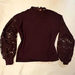 Burgundy lace collared sweater Sz S